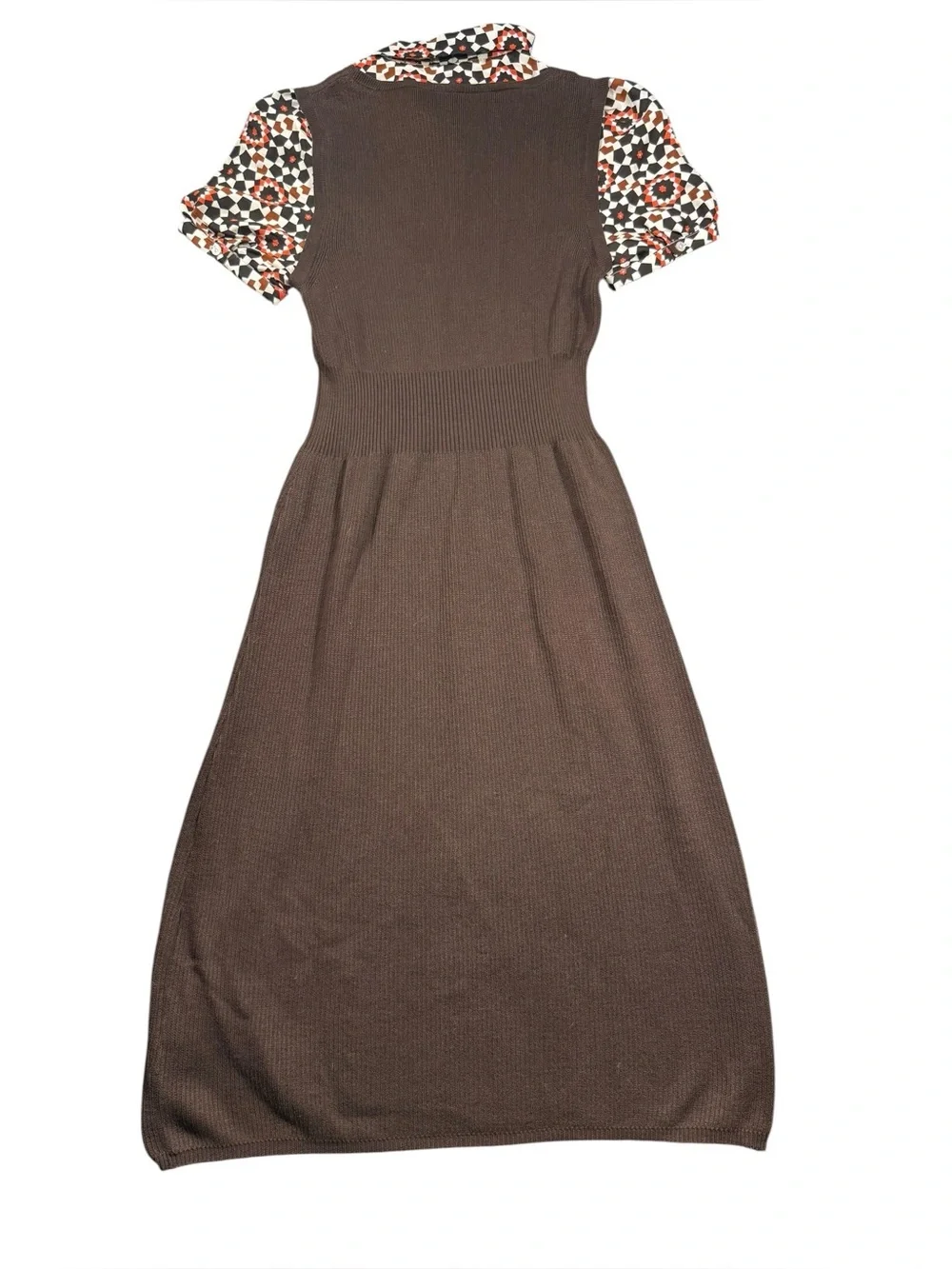 Tory Burch Small 100% Silk Cotton Brown Midi Stretch Sweater Dress Retro 70s